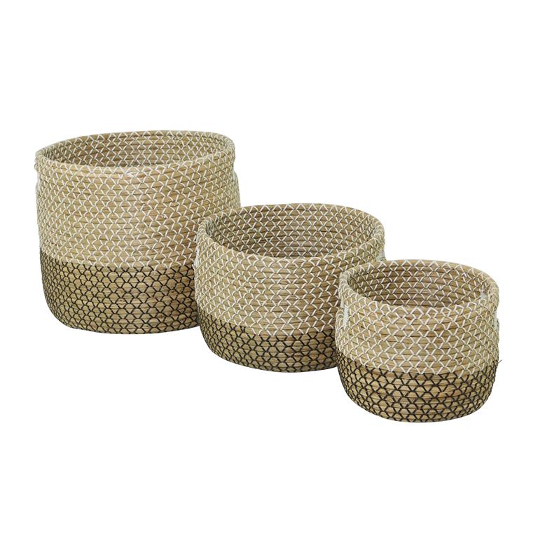 COSMOPOLITAN BROWN SEAGRASS HANDMADE TWO TONED STORAGE BASKET WITH HANDLES