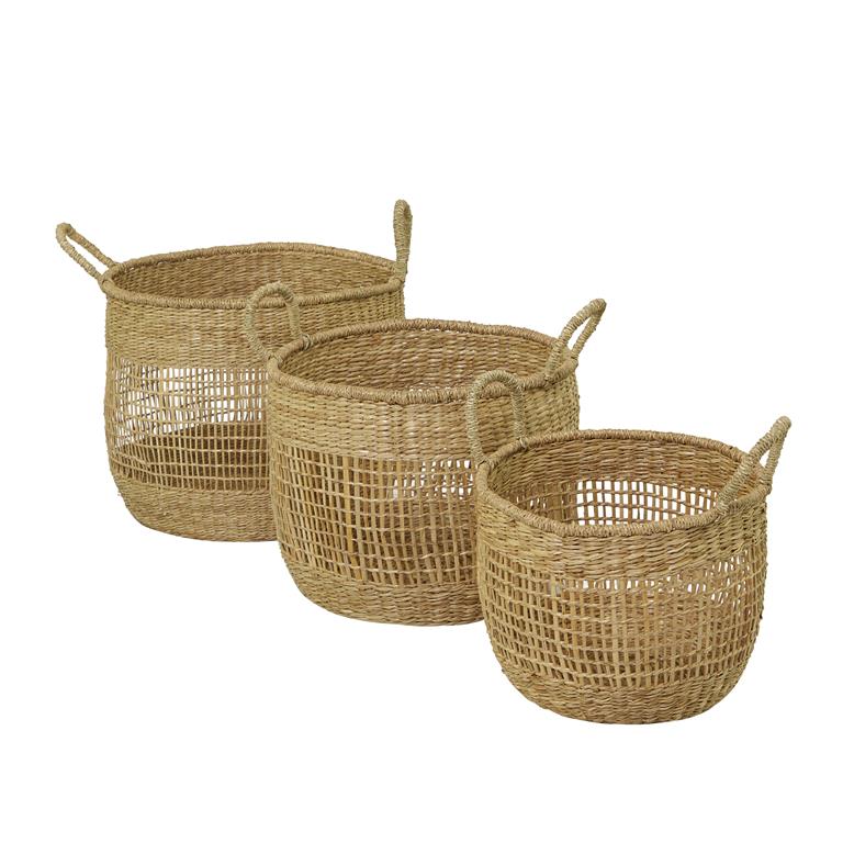 BROWN SEAGRASS HANDMADE STORAGE BASKET WITH HANDLES