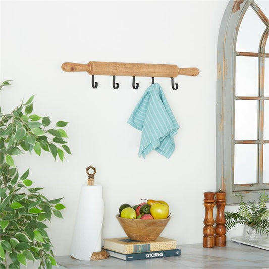 BROWN WOOD 5 HOOKS WALL HOOK