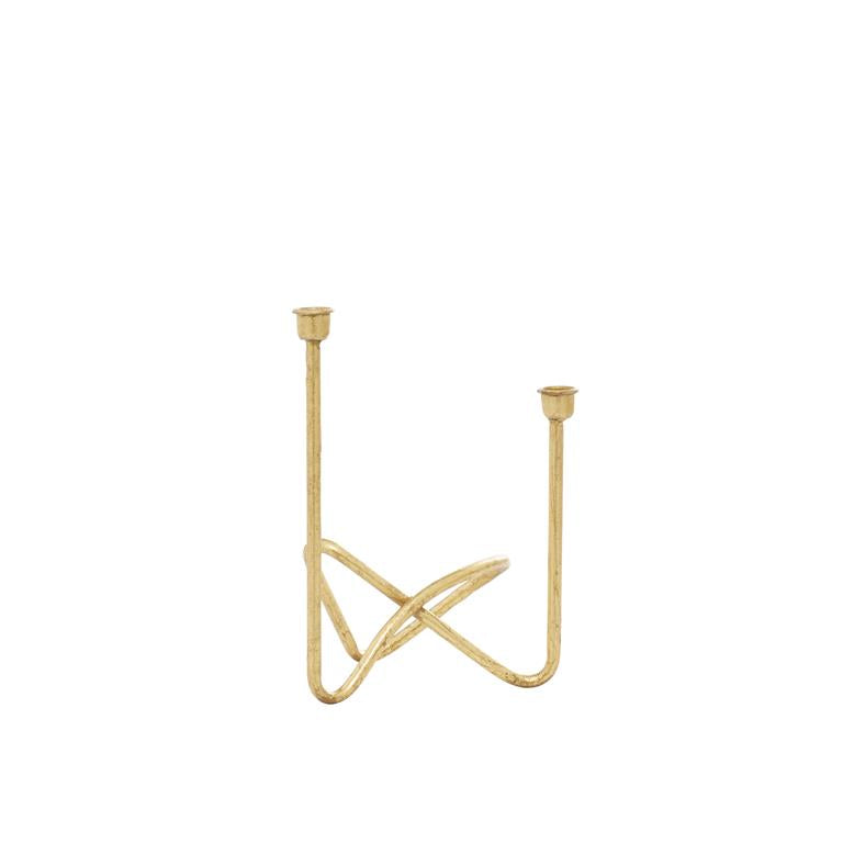 COSMOLIVING BY COSMOPOLITAN GOLD METAL CANDELABRA, 10" X 6" X 11"