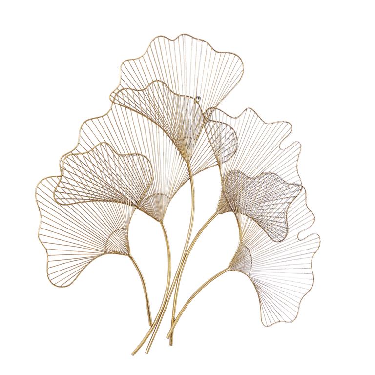 COSMOPOLITAN GOLD METAL FLORAL GINGKO LEAF WALL DECOR