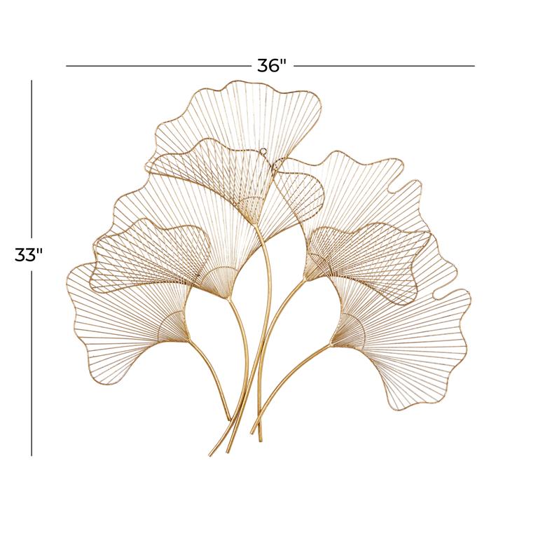 COSMOPOLITAN GOLD METAL FLORAL GINGKO LEAF WALL DECOR
