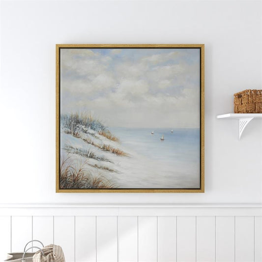 BLUE POLYSTONE COASTAL BEACH FRAMED WALL ART