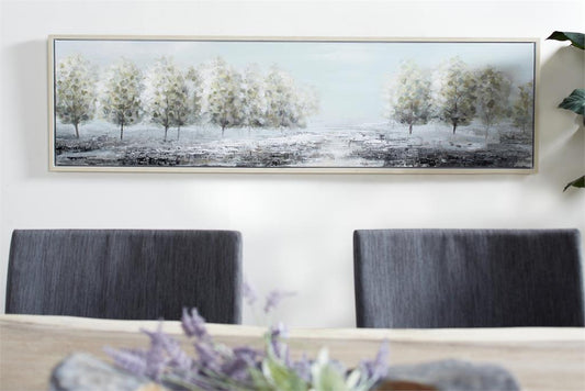 GREEN CANVAS TREE FRAMED WALL ART WITH TAN FRAME