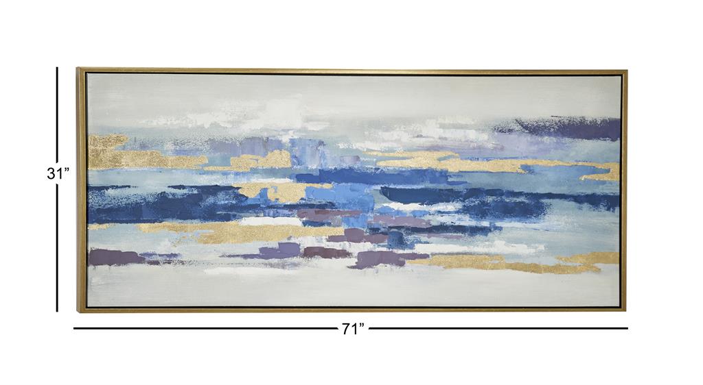 BLUE CANVAS ABSTRACT FRAMED WALL ART WITH GOLD FRAME