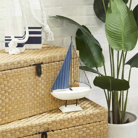 BLUE METAL NAUTICAL SAIL BOAT SCULPTURE