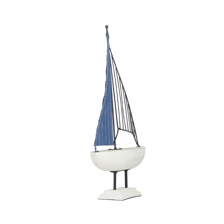 BLUE METAL NAUTICAL SAIL BOAT SCULPTURE