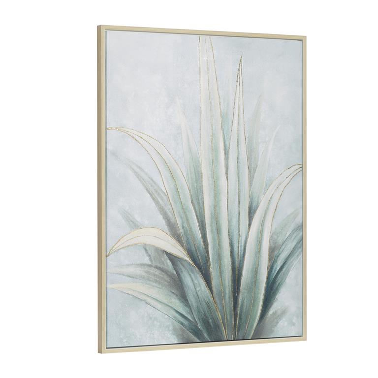 GREEN CANVAS LEAF HANDMADE AGAVE FRAMED WALL ART WITH BEIGE FRAME,