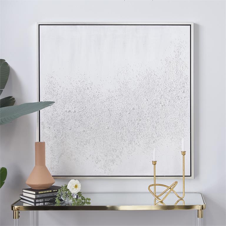 COSMOLIVING BY COSMOPOLITAN WHITE CANVAS ABSTRACT HANDMADE FRAMED WALL ART WITH SILVER FRAME,