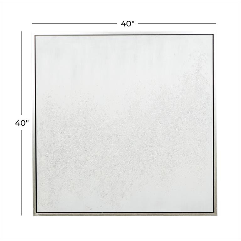 COSMOLIVING BY COSMOPOLITAN WHITE CANVAS ABSTRACT HANDMADE FRAMED WALL ART WITH SILVER FRAME,