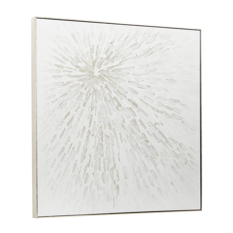 COSMOLIVING BY COSMOPOLITAN WHITE CANVAS STARBURST HANDMADE FRAMED WALL ART WITH SILVER FRAME,