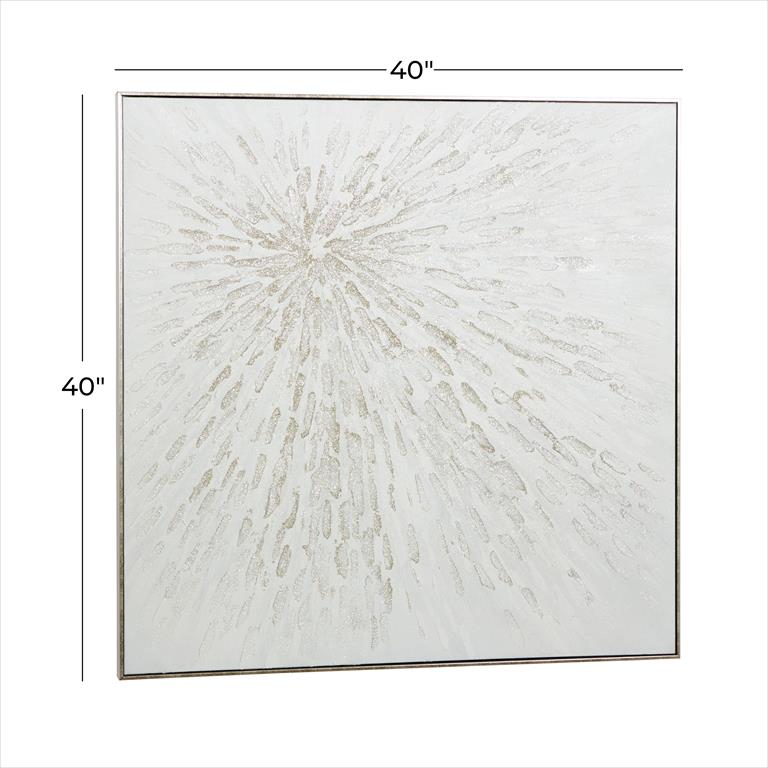 COSMOLIVING BY COSMOPOLITAN WHITE CANVAS STARBURST HANDMADE FRAMED WALL ART WITH SILVER FRAME,