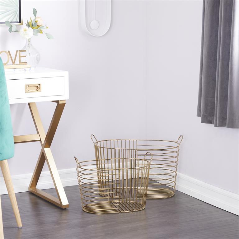 COSMOLIVING BY COSMOPOLITAN GOLD METAL STORAGE BASKET WITH HANDLES
