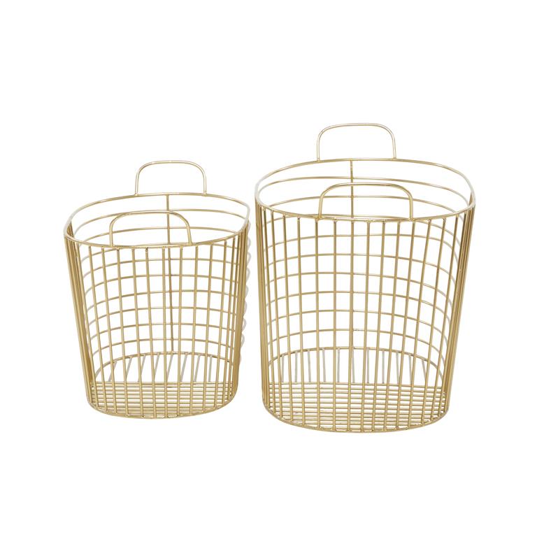 COSMOLIVING BY COSMOPOLITAN GOLD METAL STORAGE BASKET WITH HANDLES