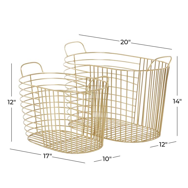 COSMOLIVING BY COSMOPOLITAN GOLD METAL STORAGE BASKET WITH HANDLES