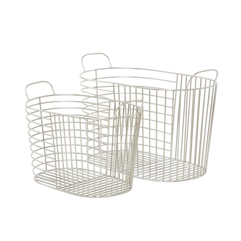 COSMOLIVING BY COSMOPOLITAN SILVER METAL STORAGE BASKET WITH HANDLES