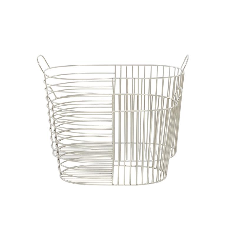 COSMOLIVING BY COSMOPOLITAN SILVER METAL STORAGE BASKET WITH HANDLES