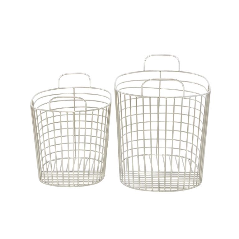 COSMOLIVING BY COSMOPOLITAN SILVER METAL STORAGE BASKET WITH HANDLES