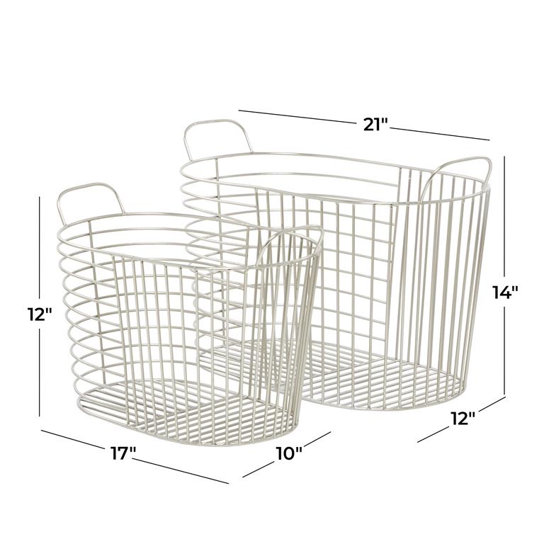 COSMOLIVING BY COSMOPOLITAN SILVER METAL STORAGE BASKET WITH HANDLES