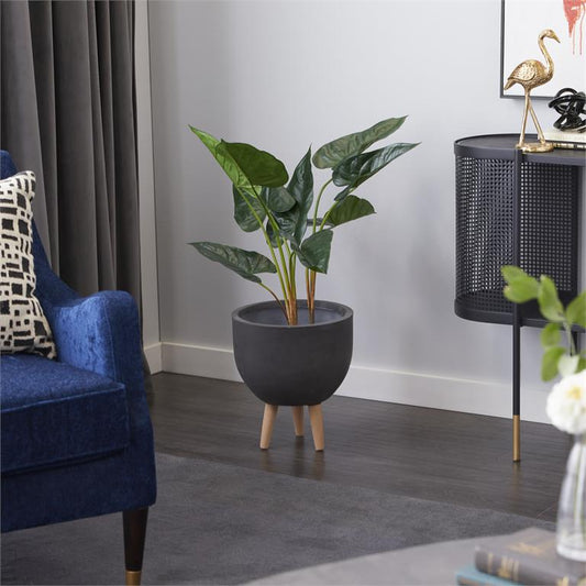 GREEN FAUX FOLIAGE ANTHURIUM ARTIFICIAL PLANT WITH BLACK PLASTIC POT,