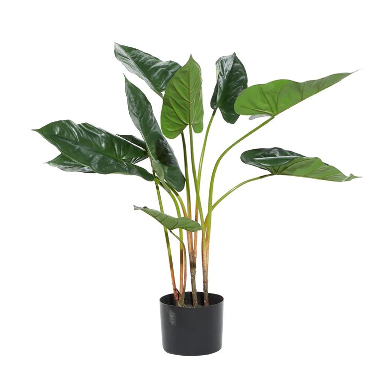GREEN FAUX FOLIAGE ANTHURIUM ARTIFICIAL PLANT WITH BLACK PLASTIC POT,