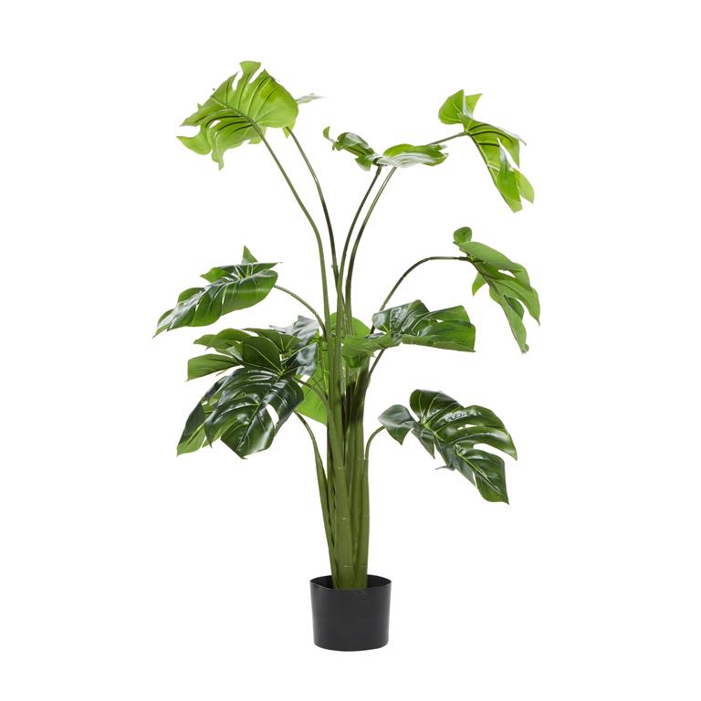 GREEN FAUX FOLIAGE MONSTERA ARTIFICIAL PLANT WITH BLACK PLASTIC POT