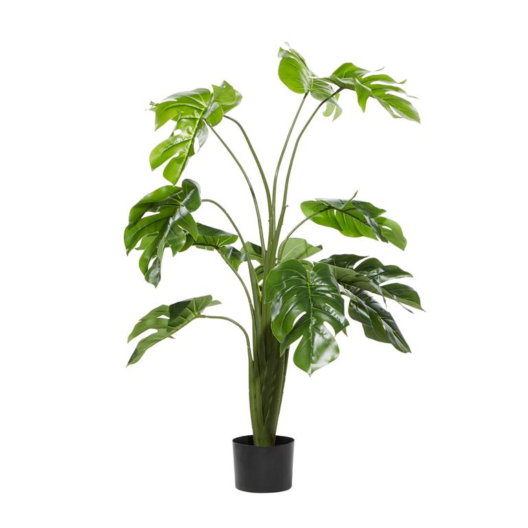 GREEN FAUX FOLIAGE MONSTERA ARTIFICIAL PLANT WITH BLACK PLASTIC POT