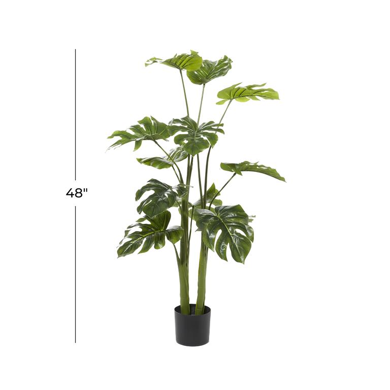 GREEN FAUX FOLIAGE MONSTERA ARTIFICIAL PLANT WITH BLACK PLASTIC POT
