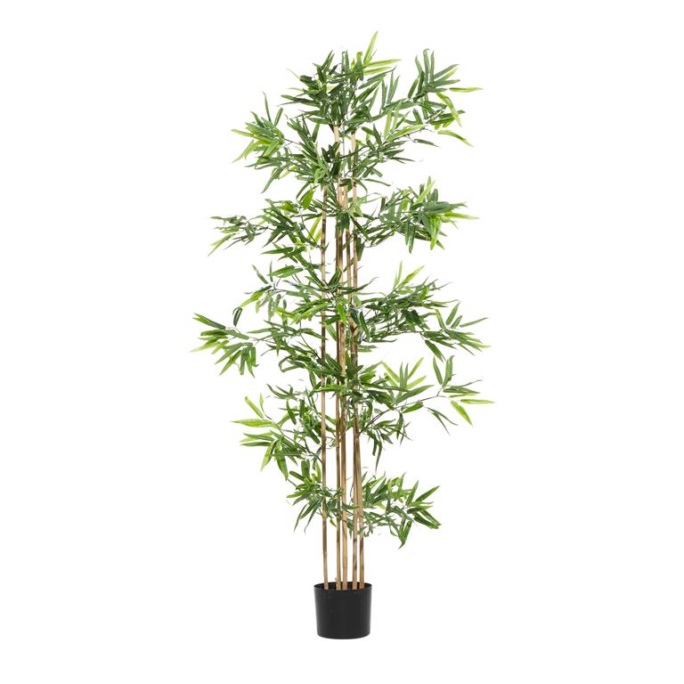 GREEN POLYESTER BAMBOO ARTIFICIAL TREE WITH BLACK PLASTIC POT