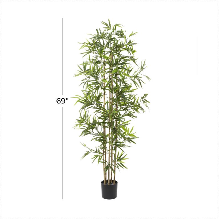 GREEN POLYESTER BAMBOO ARTIFICIAL TREE WITH BLACK PLASTIC POT