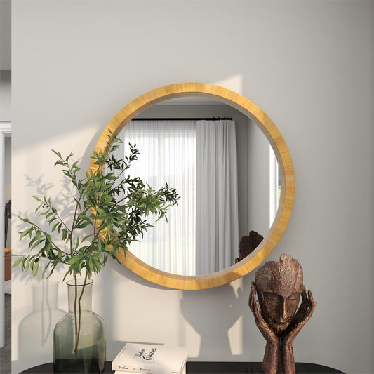 BROWN WOOD WALL MIRROR,
