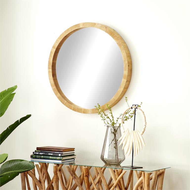 BROWN WOOD WALL MIRROR,