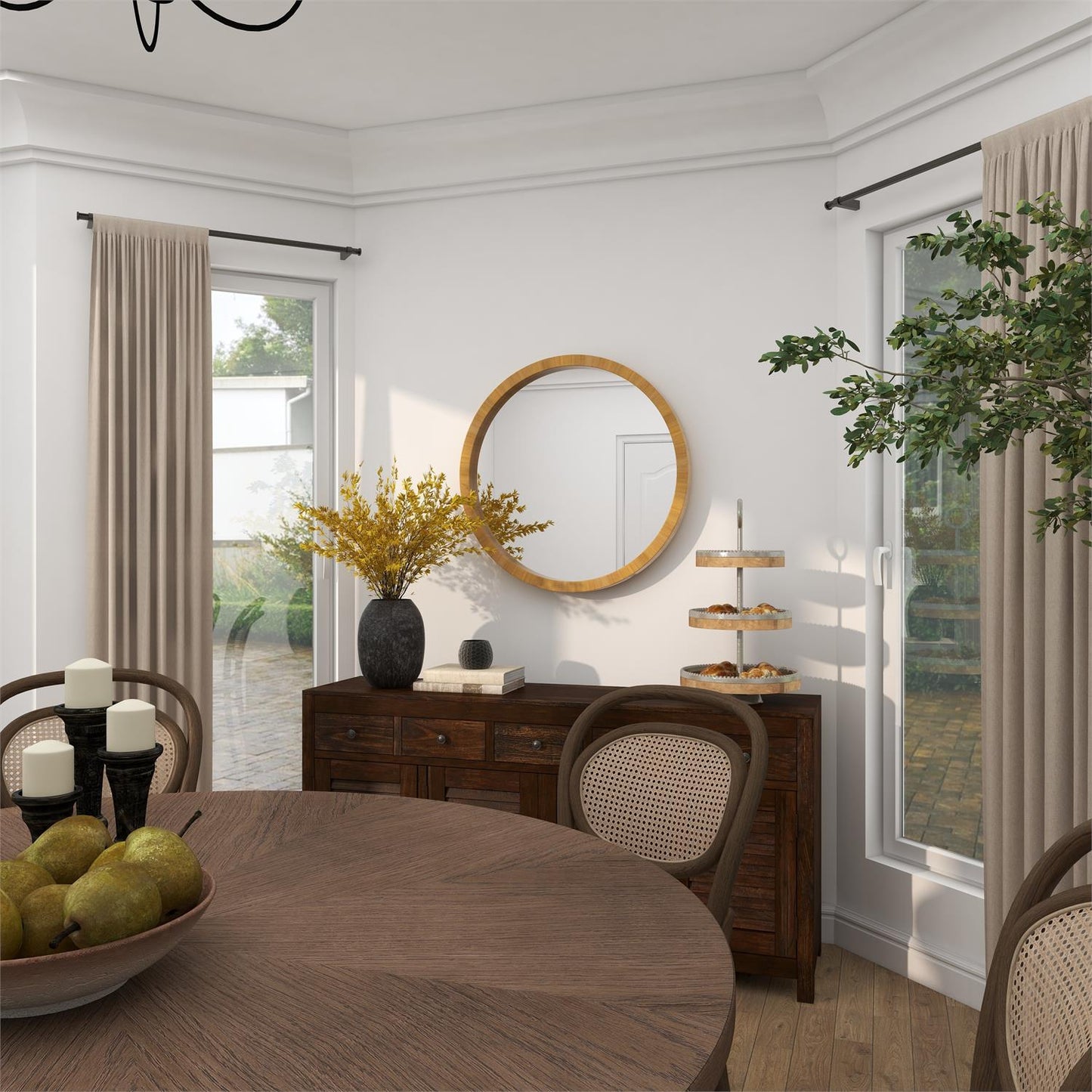 BROWN WOOD WALL MIRROR,