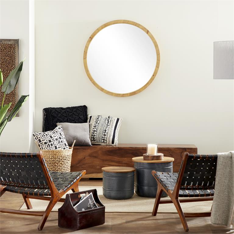 BROWN WOOD WALL MIRROR