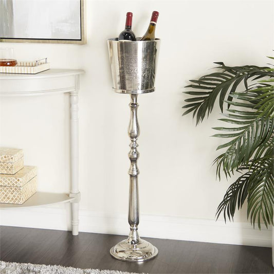 SILVER ALUMINUM TALL FLOOR CHAMPAGNE 2 BOTTLE ICE BUCKET