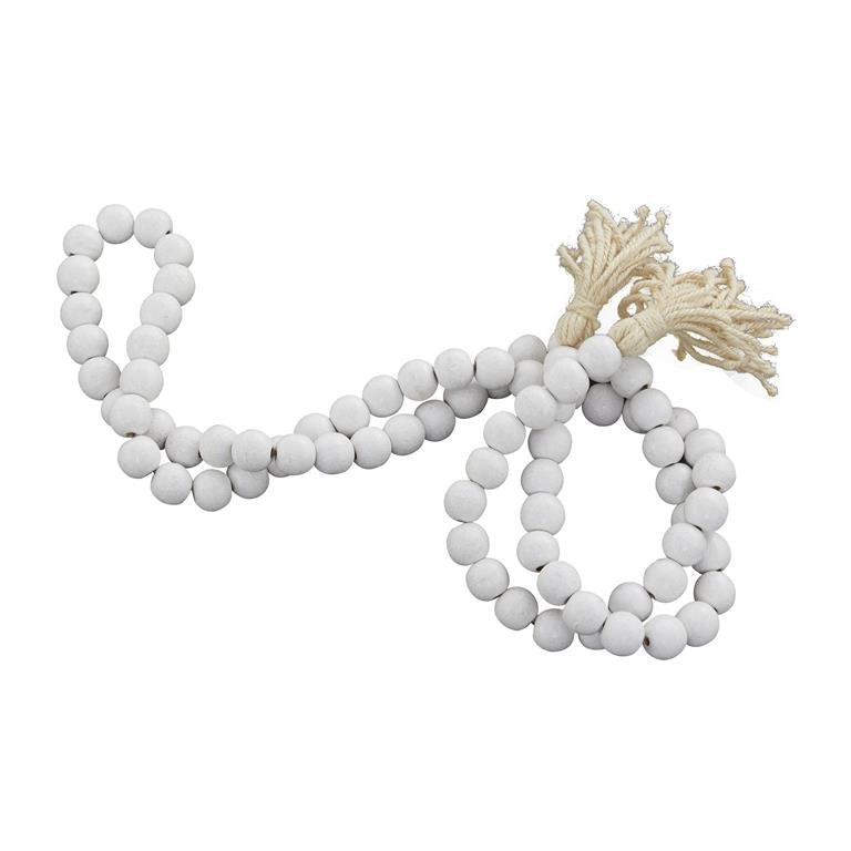 WHITE WOOD HANDMADE BEADED GARLAND WITH TASSEL