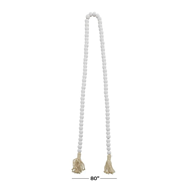 WHITE WOOD HANDMADE BEADED GARLAND WITH TASSEL