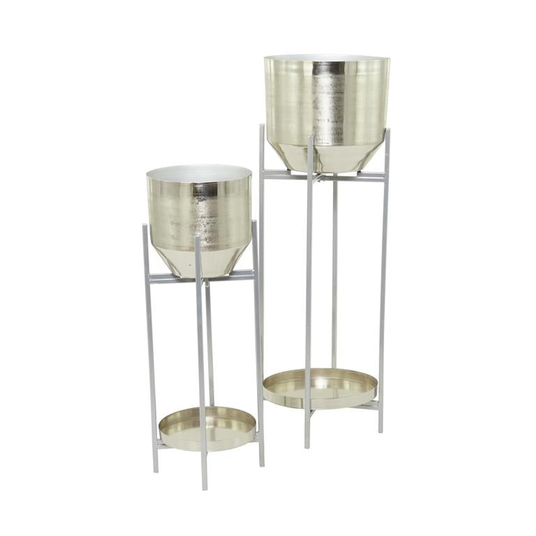 SILVER METAL PLANTER WITH REMOVABLE STAND