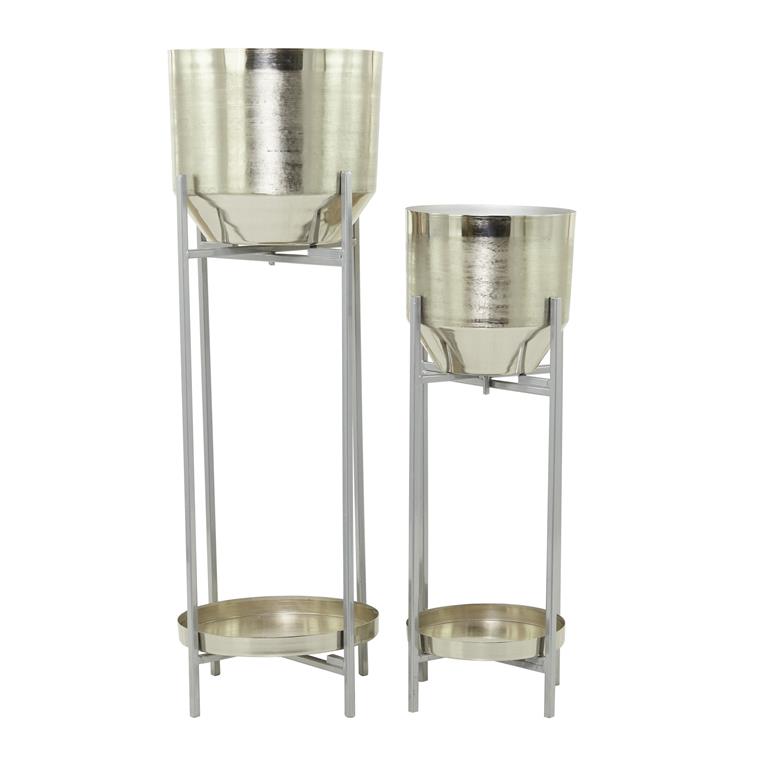SILVER METAL PLANTER WITH REMOVABLE STAND