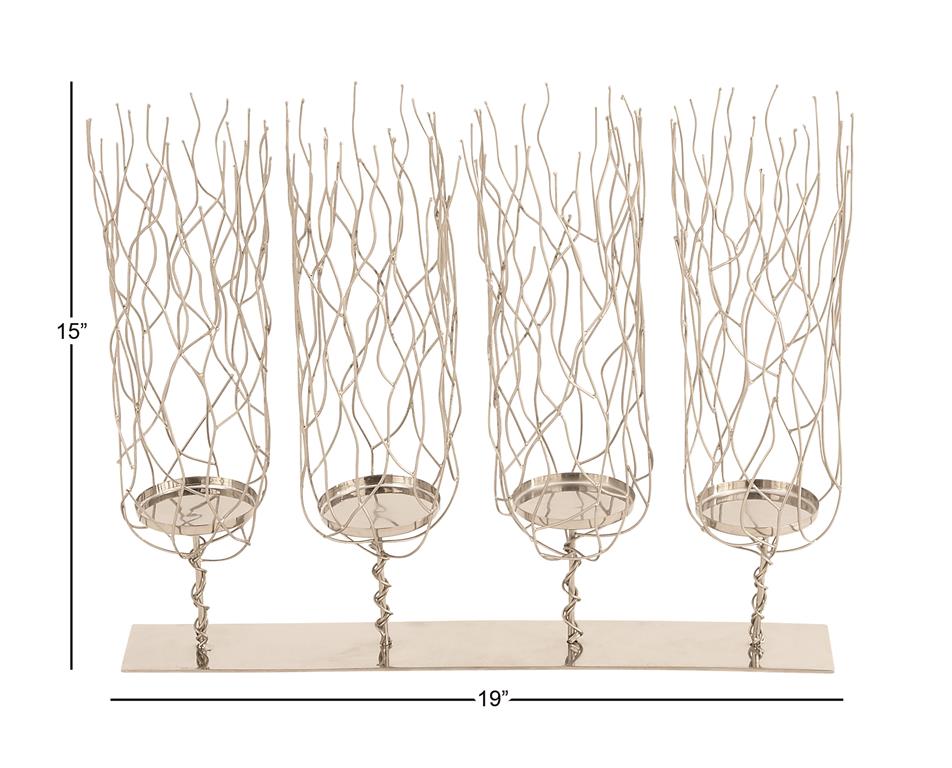 SILVER STAINLESS STEEL CONTEMPORARY CANDLE HOLDER,