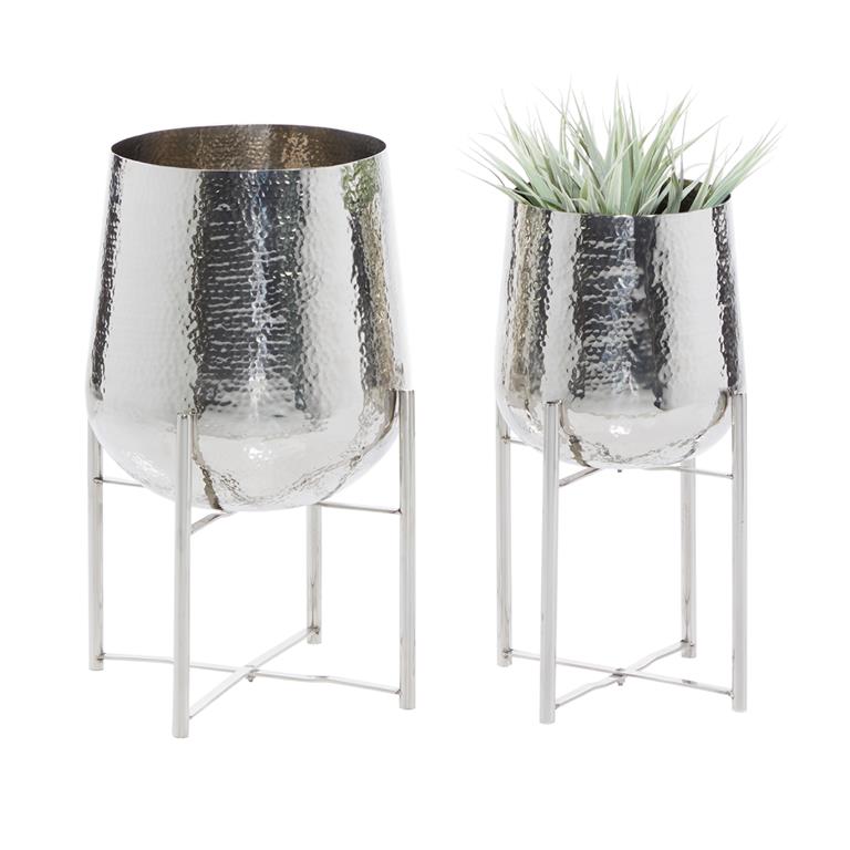VENUS WILLIAM COLLECTION SET OF 2 SILVER STAINLESS STEEL PLANTER
