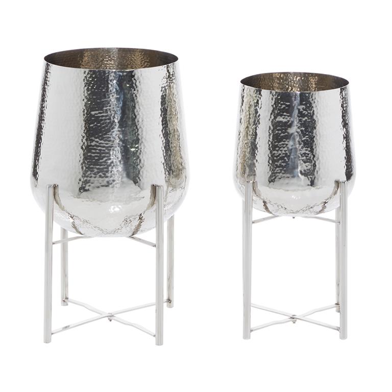 VENUS WILLIAM COLLECTION SET OF 2 SILVER STAINLESS STEEL PLANTER