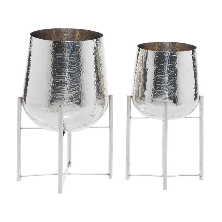 VENUS WILLIAM COLLECTION SET OF 2 SILVER STAINLESS STEEL PLANTER