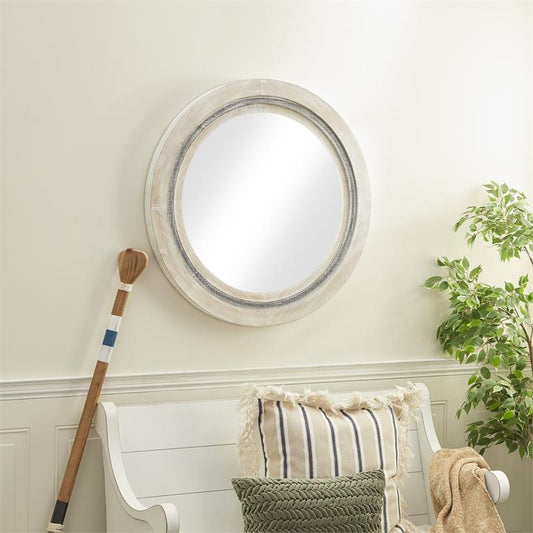WHITE WOOD HANDMADE WALL MIRROR WITH DISTRESSING