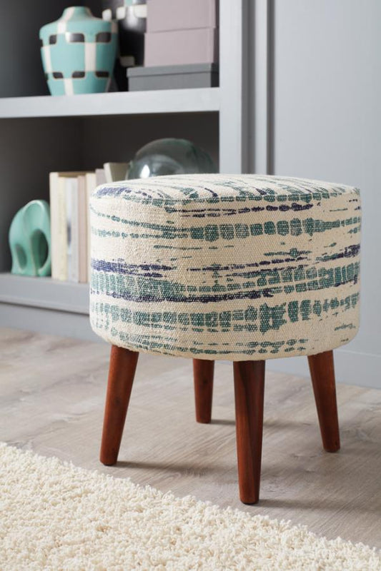 Round Accent Stool Blue and White