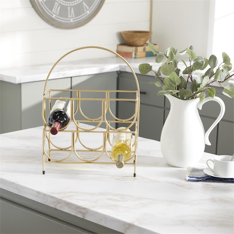 COSMOLIVING BY COSMOPOLITAN GOLD METAL GEOMETRIC 6 BOTTLE WINE RACK,