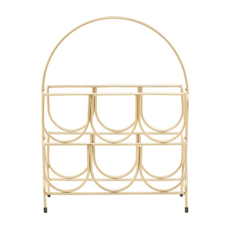 COSMOLIVING BY COSMOPOLITAN GOLD METAL GEOMETRIC 6 BOTTLE WINE RACK,