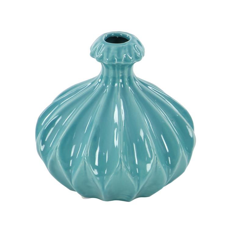 BLUE CERAMIC VASE WITH VARYING PATTERNS 1 PIECE