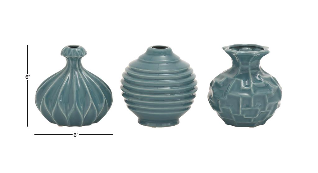BLUE CERAMIC VASE WITH VARYING PATTERNS 1 PIECE