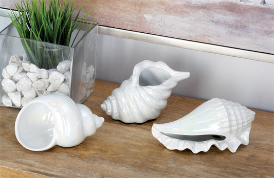 WHITE CERAMIC SEA LIFE SHELL SCULPTURE